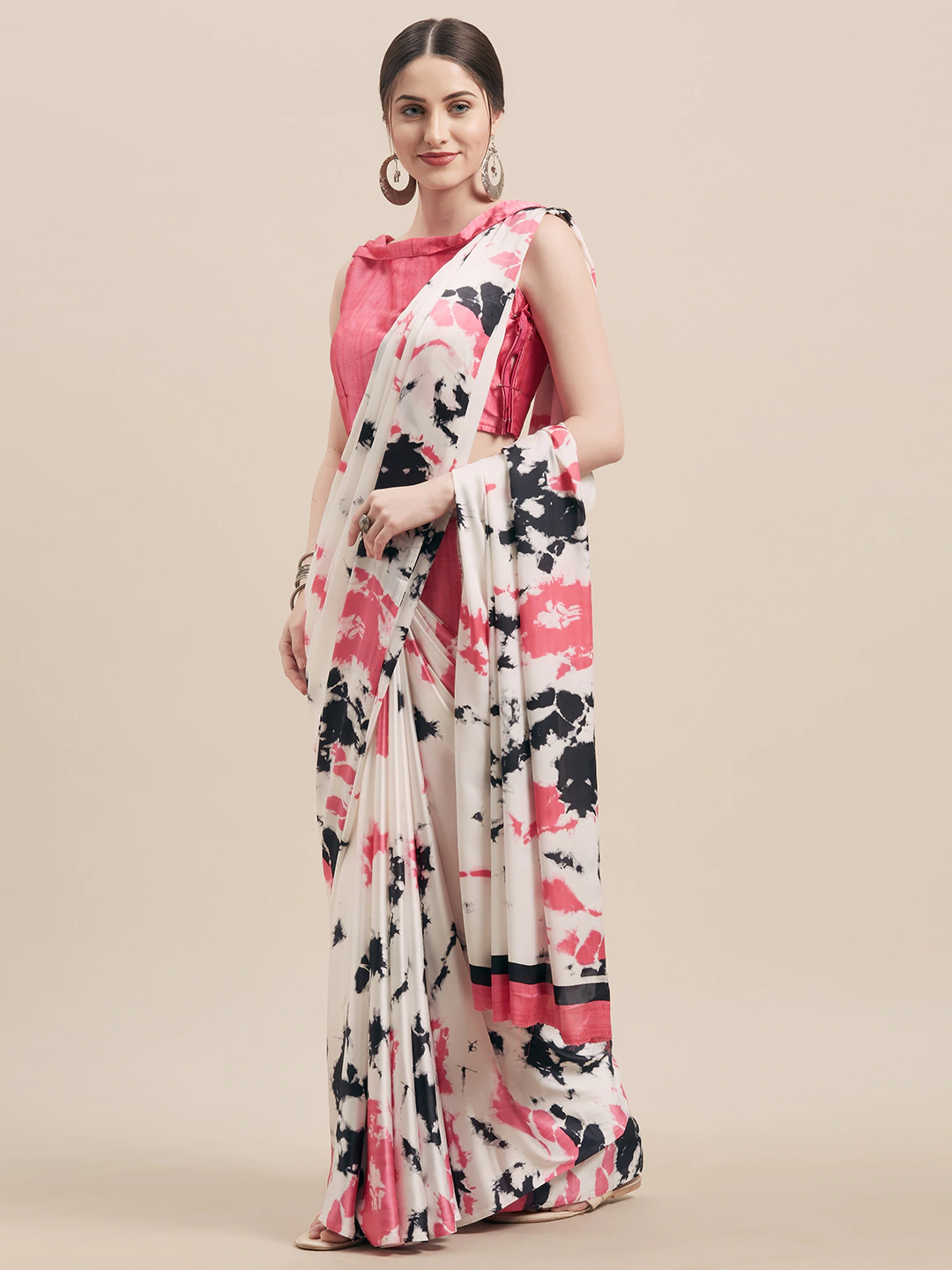 Four Seasons Japan Crepe Printed Saree With Art Silk Blouse Pink