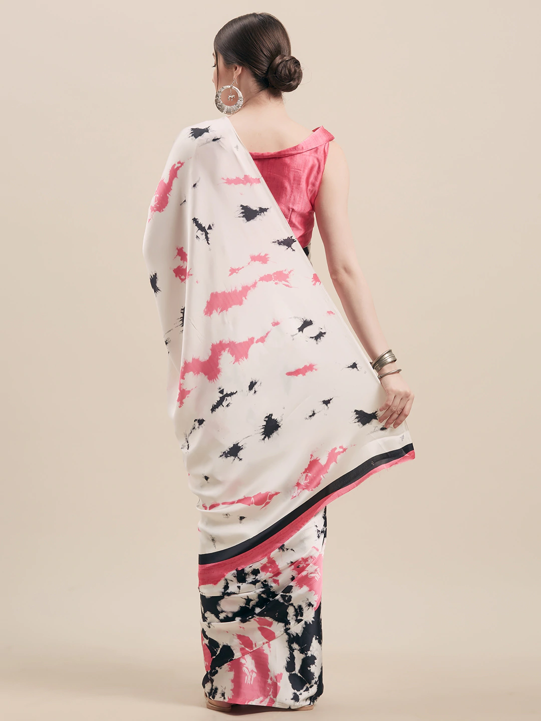 Four Seasons Japan Crepe Printed Saree With Art Silk Blouse Pink