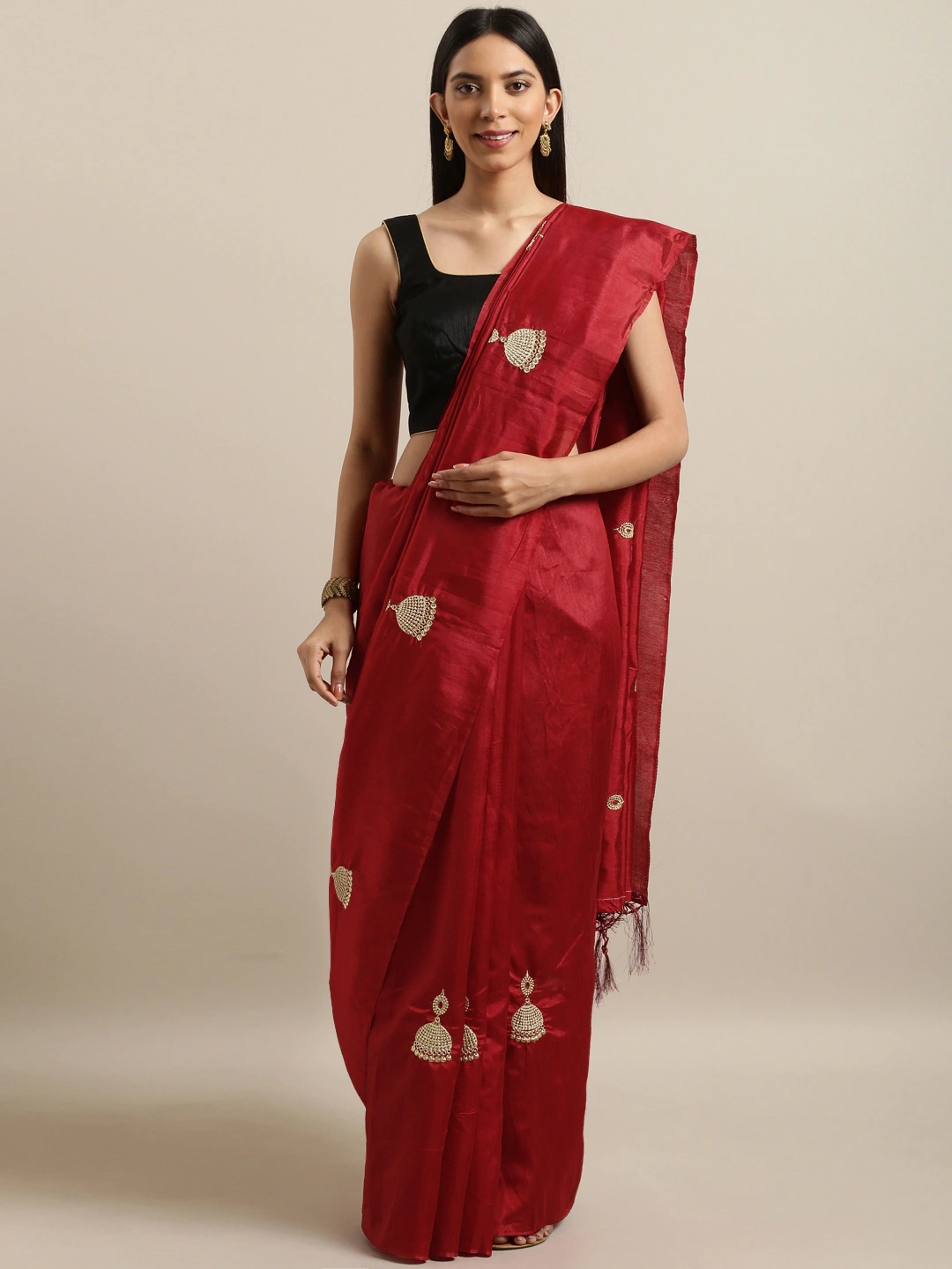 Four Seasons Red Embroidered Art Silk Saree