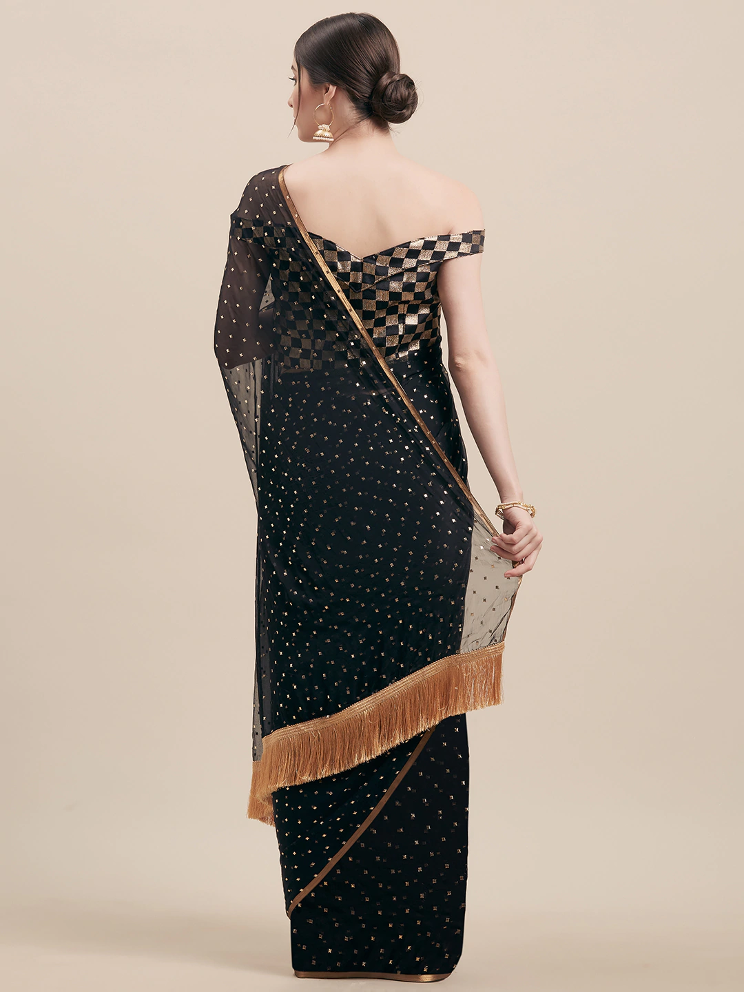 Black Embellished Poly Georgette Saree