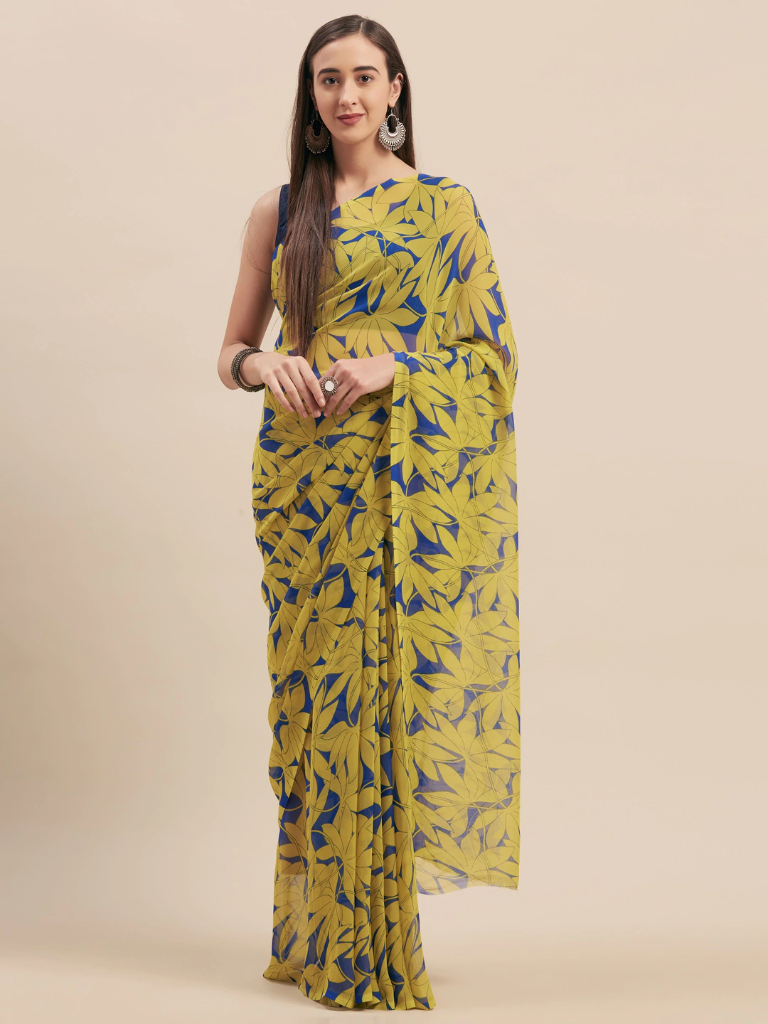 Four Seasons Floral Printed Georgette Saree With Dupion Blouse