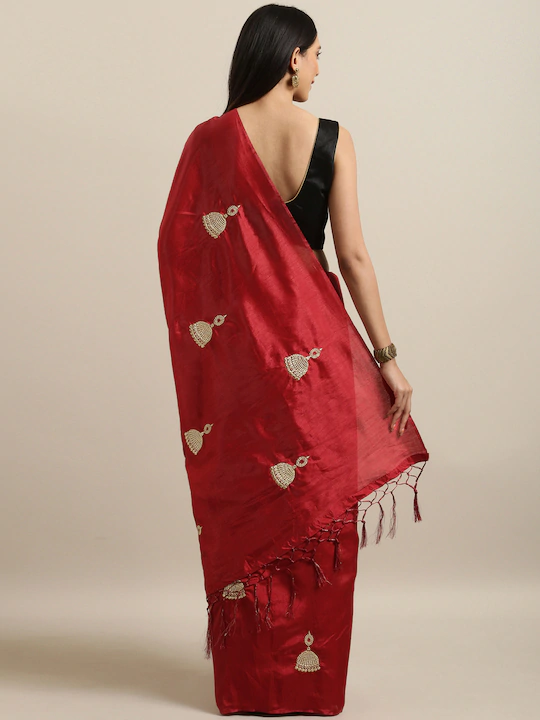 Four Seasons Red Embroidered Art Silk Saree