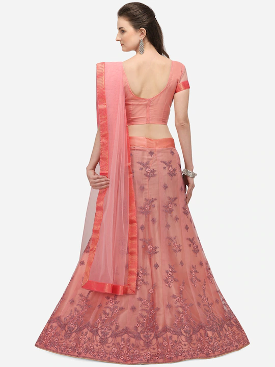 Peach-Coloured Semi-Stitched Lehenga & Blouse with Dupatta